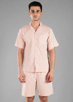 Rosy Brown Textured Cuban Collar Co-ord Set