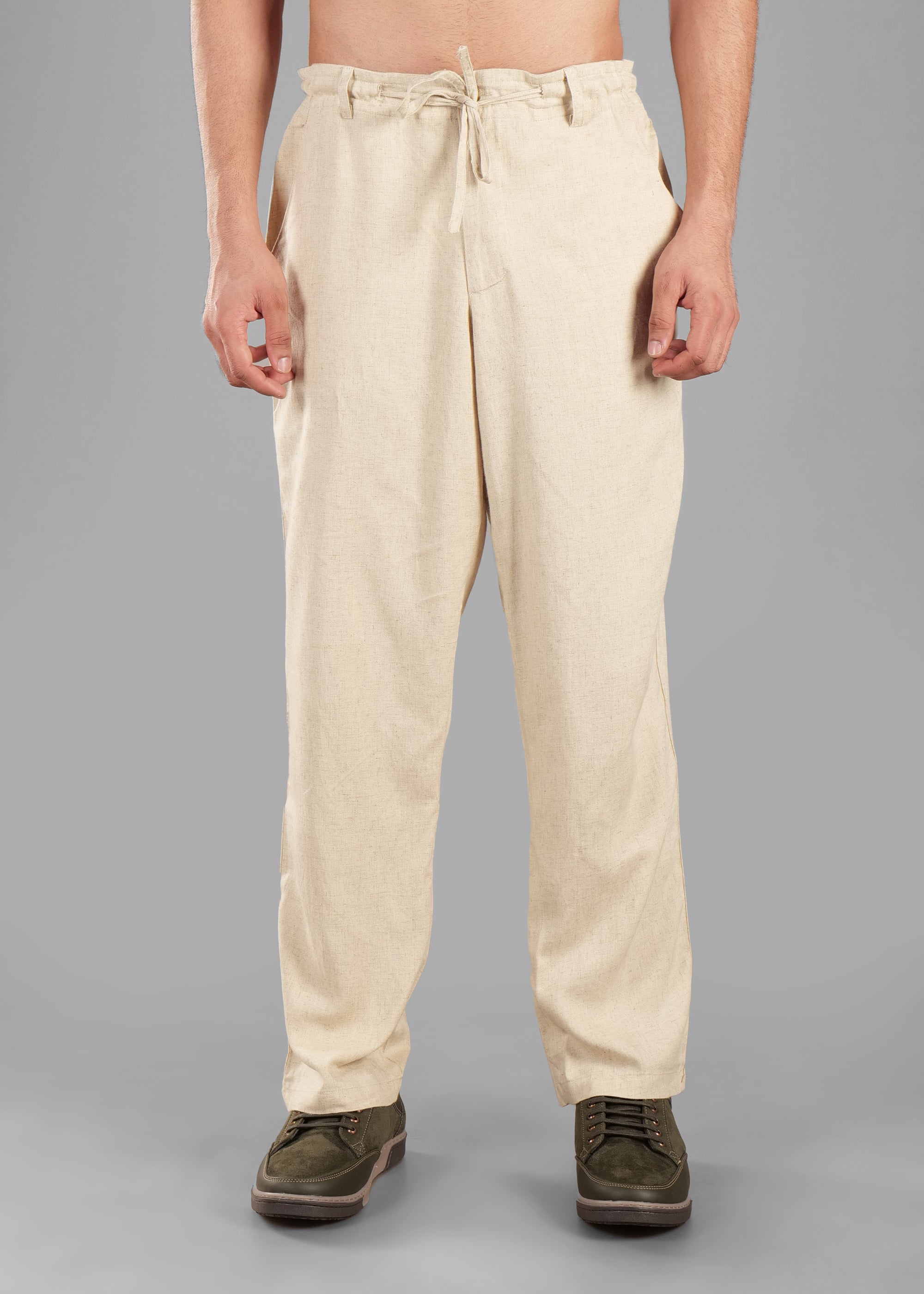 Raw Beige Linen-Blend Relaxed Pants for Men