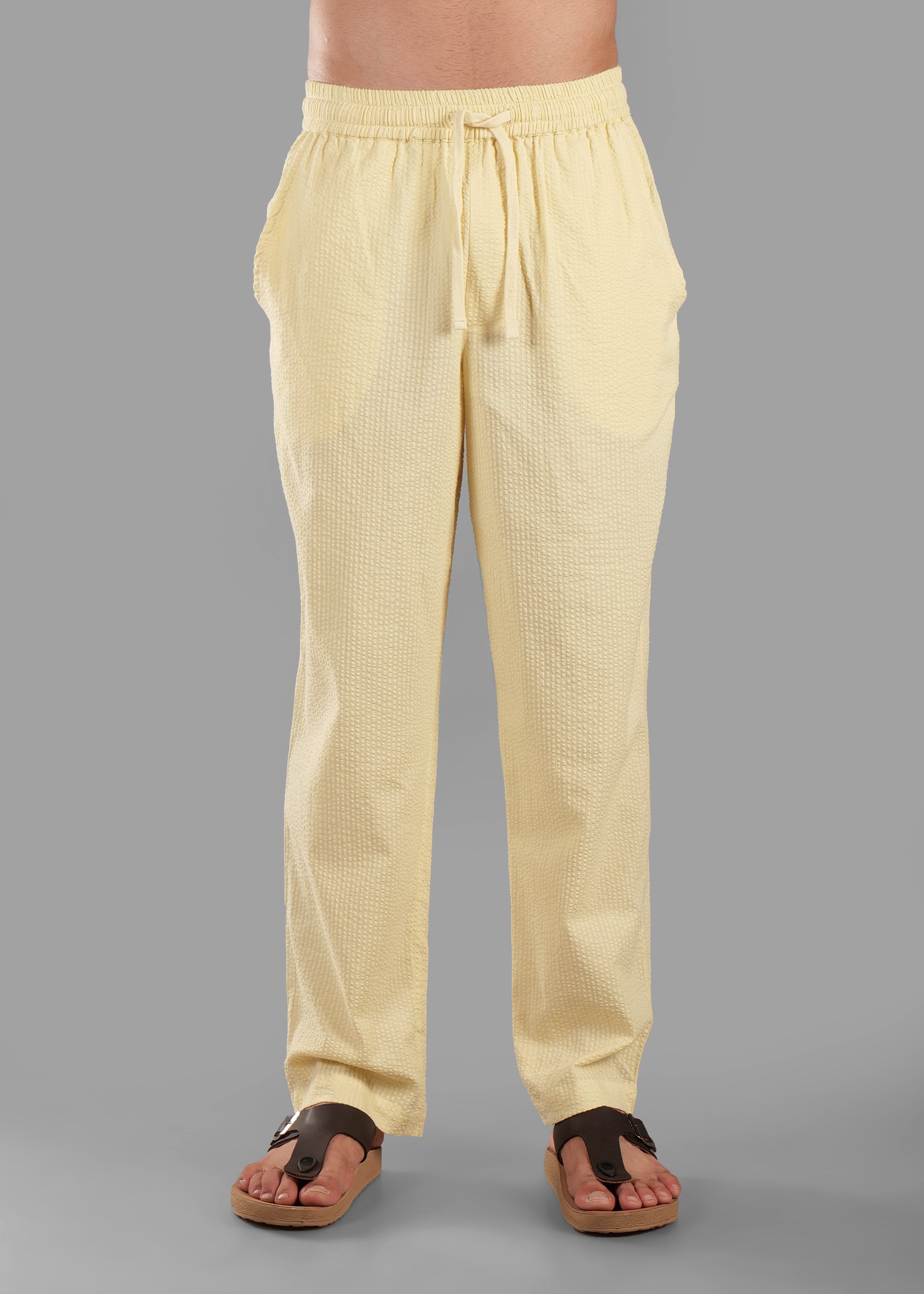 Butter Yellow Linen-Blend Relaxed Pants for Men