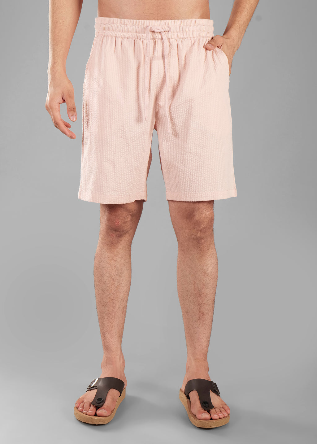 Rosy Brown Textured Cotton Shorts for Men