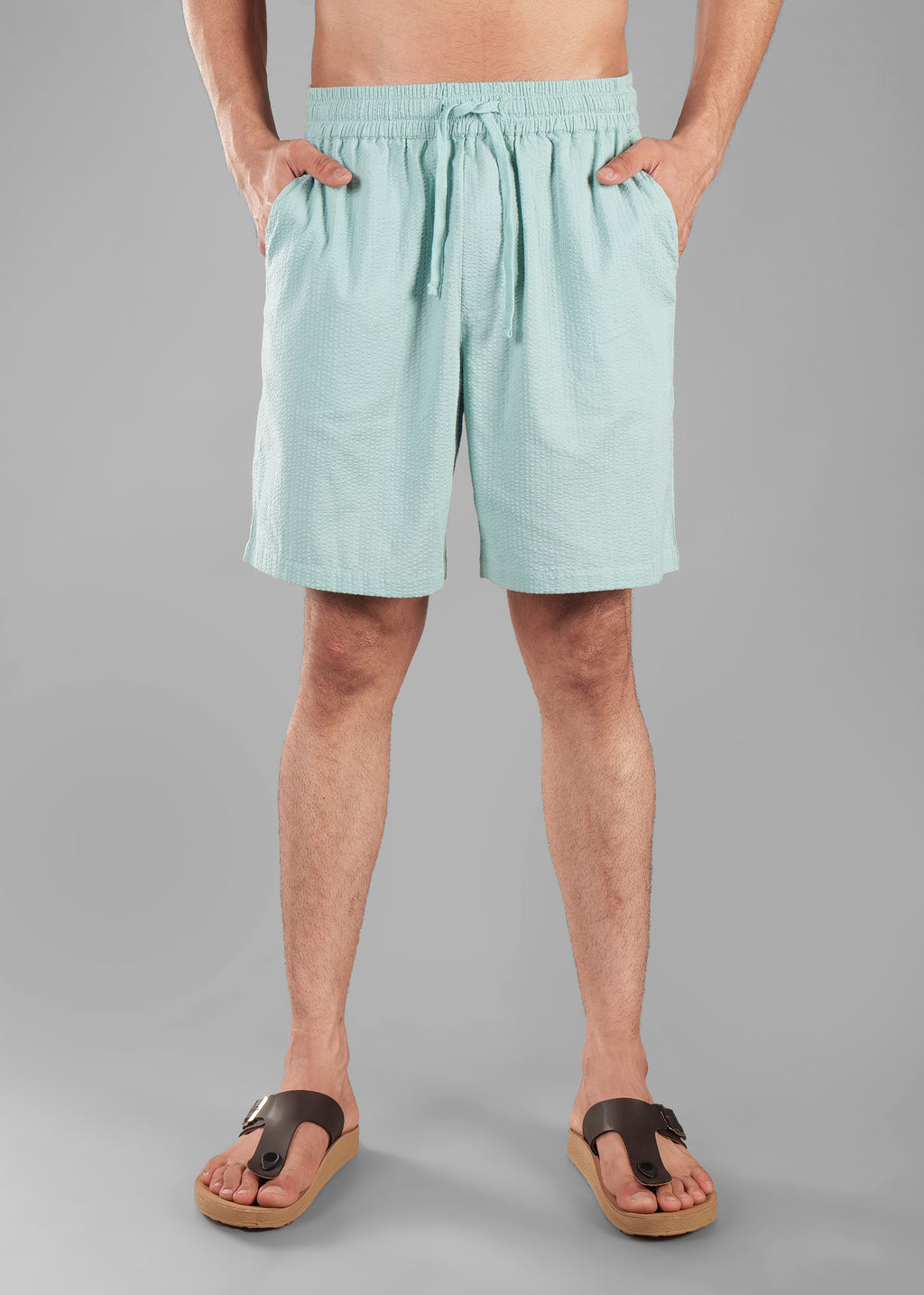 Granite Green Textured Cotton Shorts for Men
