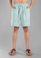 Granite Green Textured Cotton Shorts for Men