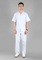 Sky Blue Linen-Blend Cuban Collar Co-ord Set for Men | Unhynged