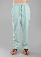 Granite Green Linen-Blend Relaxed Pants for Men