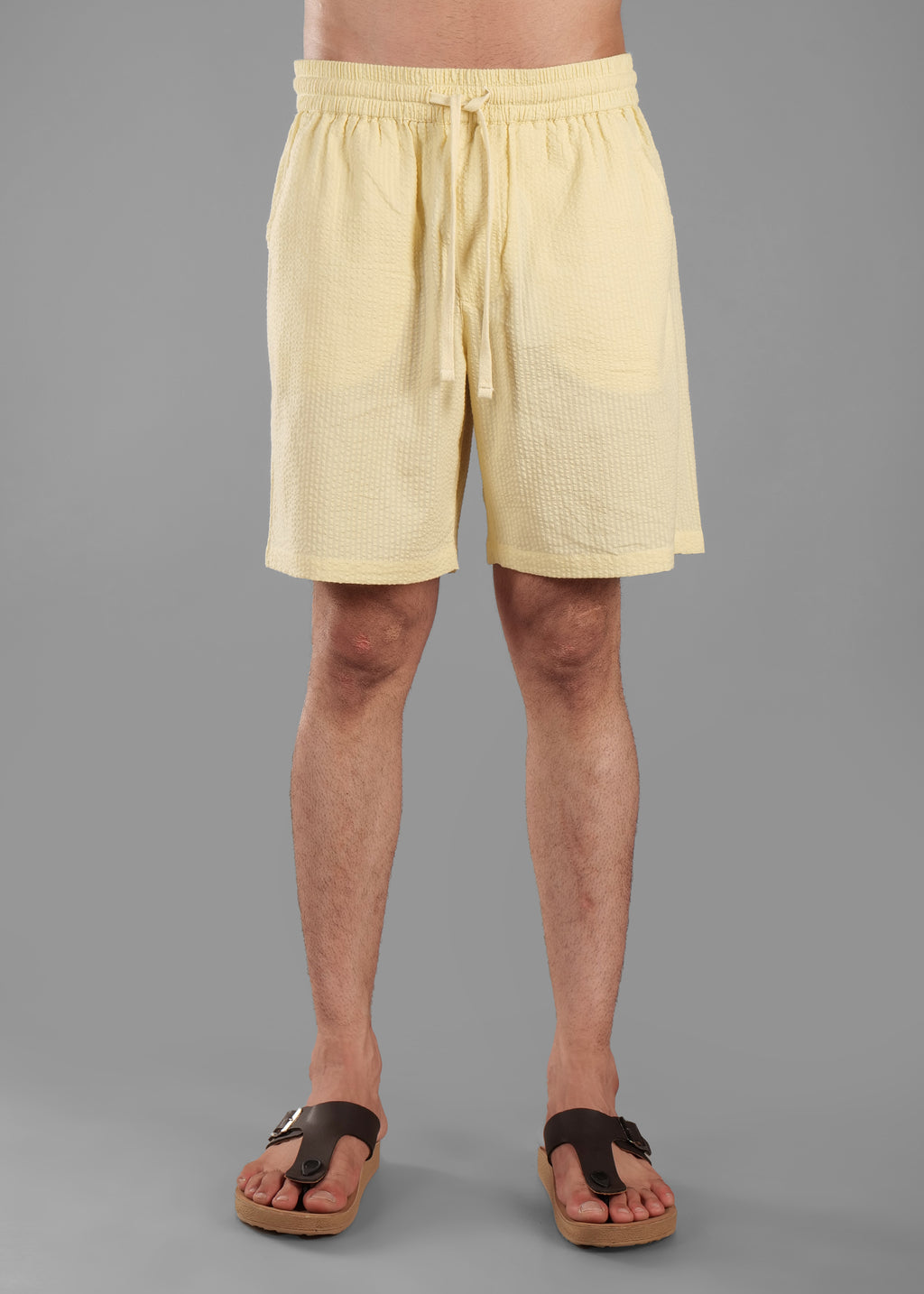 Butter Yellow Textured Cotton Shorts for Men
