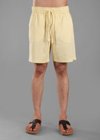 Butter Yellow Textured Cotton Shorts for Men
