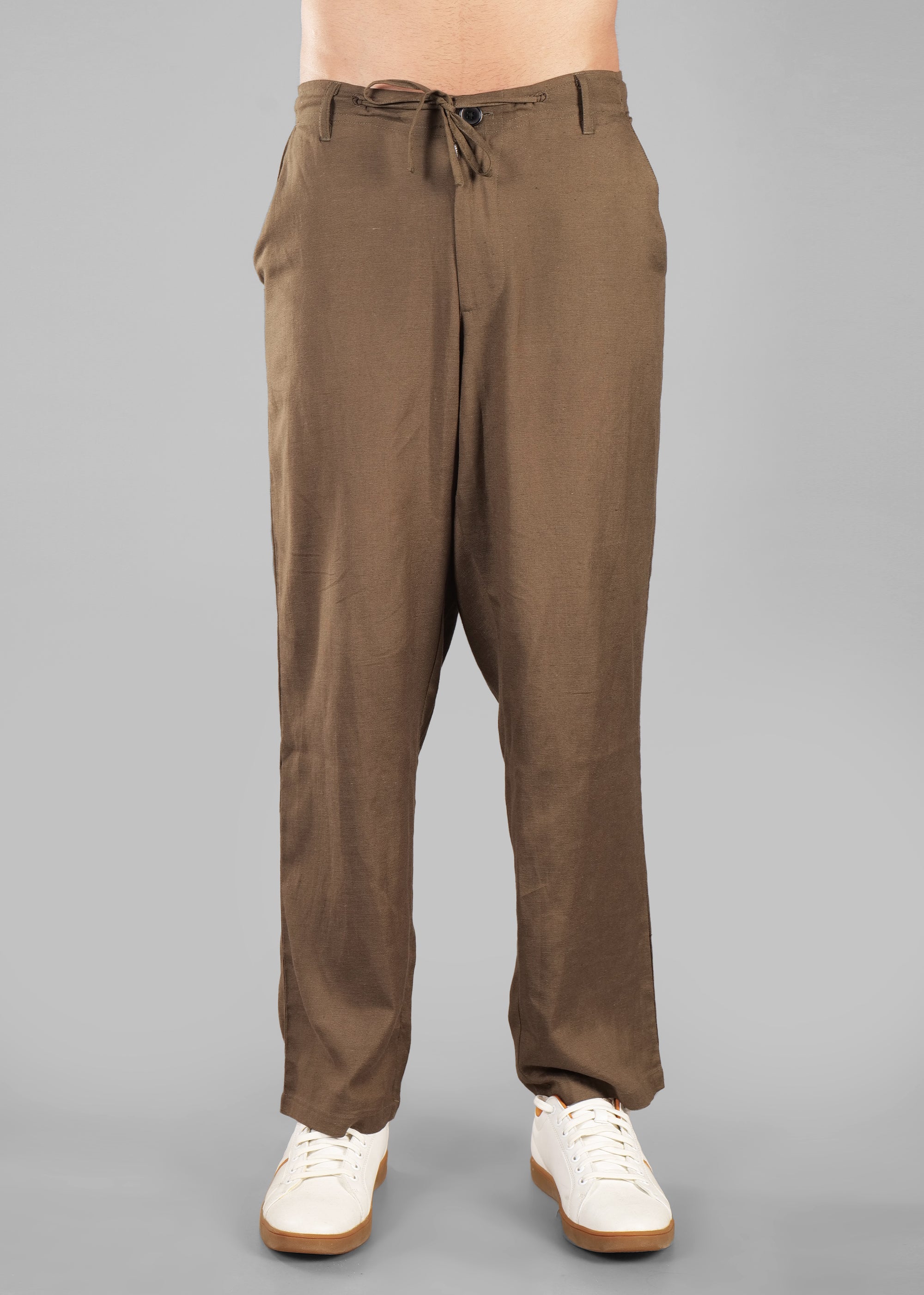 Olive Green Linen-Blend Relaxed Pants for Men