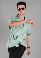 Turkish Green Embroidered Cotton Shirt for Men