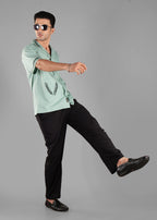 Turkish Green Embroidered Cotton Shirt for Men