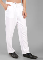 White Linen-Blend Relaxed Pants for Men