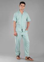 Granite Green Textured Cuban Collar Co-ord Set for Men | Stay Unhynged