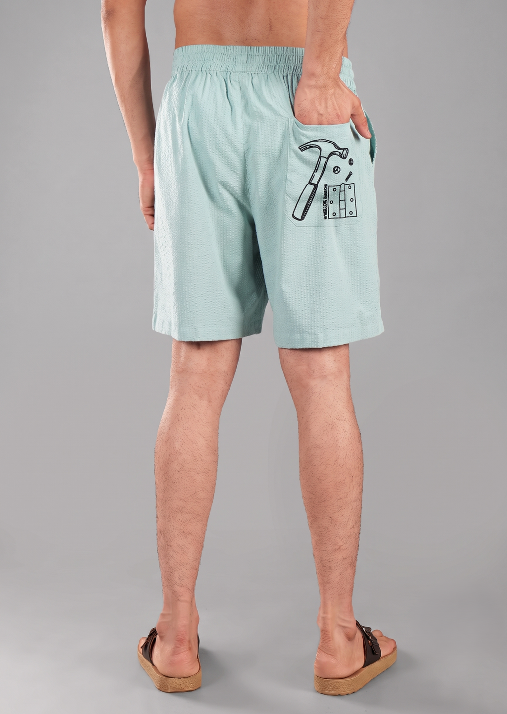 Hynges - Granite Green Textured Cotton Shorts for Men