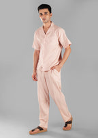 Rosy Brown Textured Cuban Collar Co-ord Set