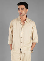 Beige Linen-Blend Classic Shirt for Men