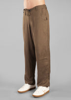 Olive Green Linen-Blend Relaxed Pants for Men