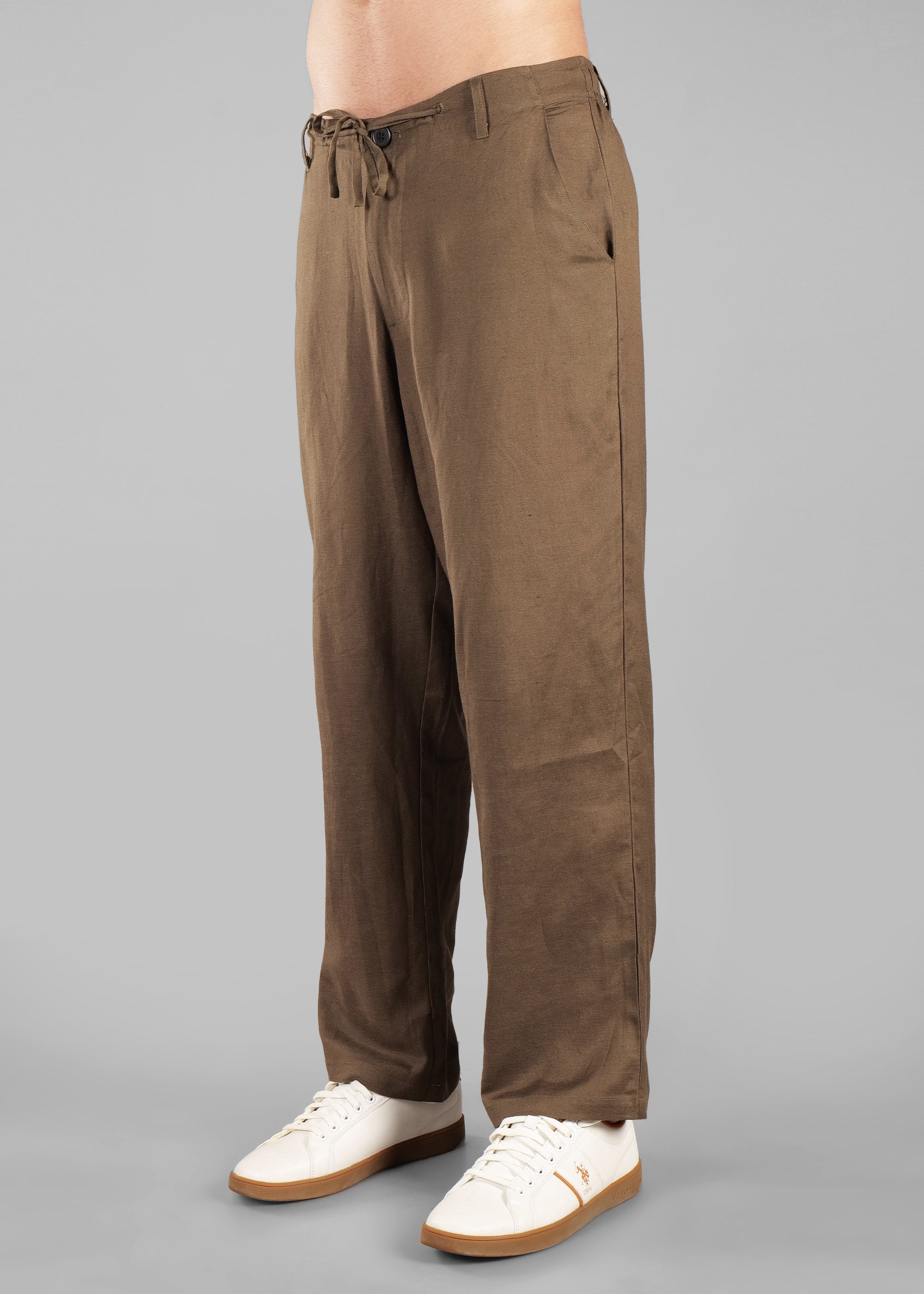 Olive Green Linen-Blend Relaxed Pants for Men