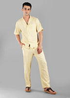 Butter Yellow Textured Cuban Collar Co-ord Set for Men | Stay Unhynged