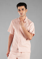Rosy Brown Seersucker Textured Cuban Collar Shirt for Men