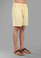 Butter Yellow Textured Cotton Shorts for Men