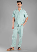 Granite Green Textured Cuban Collar Co-ord Set for Men | Stay Unhynged