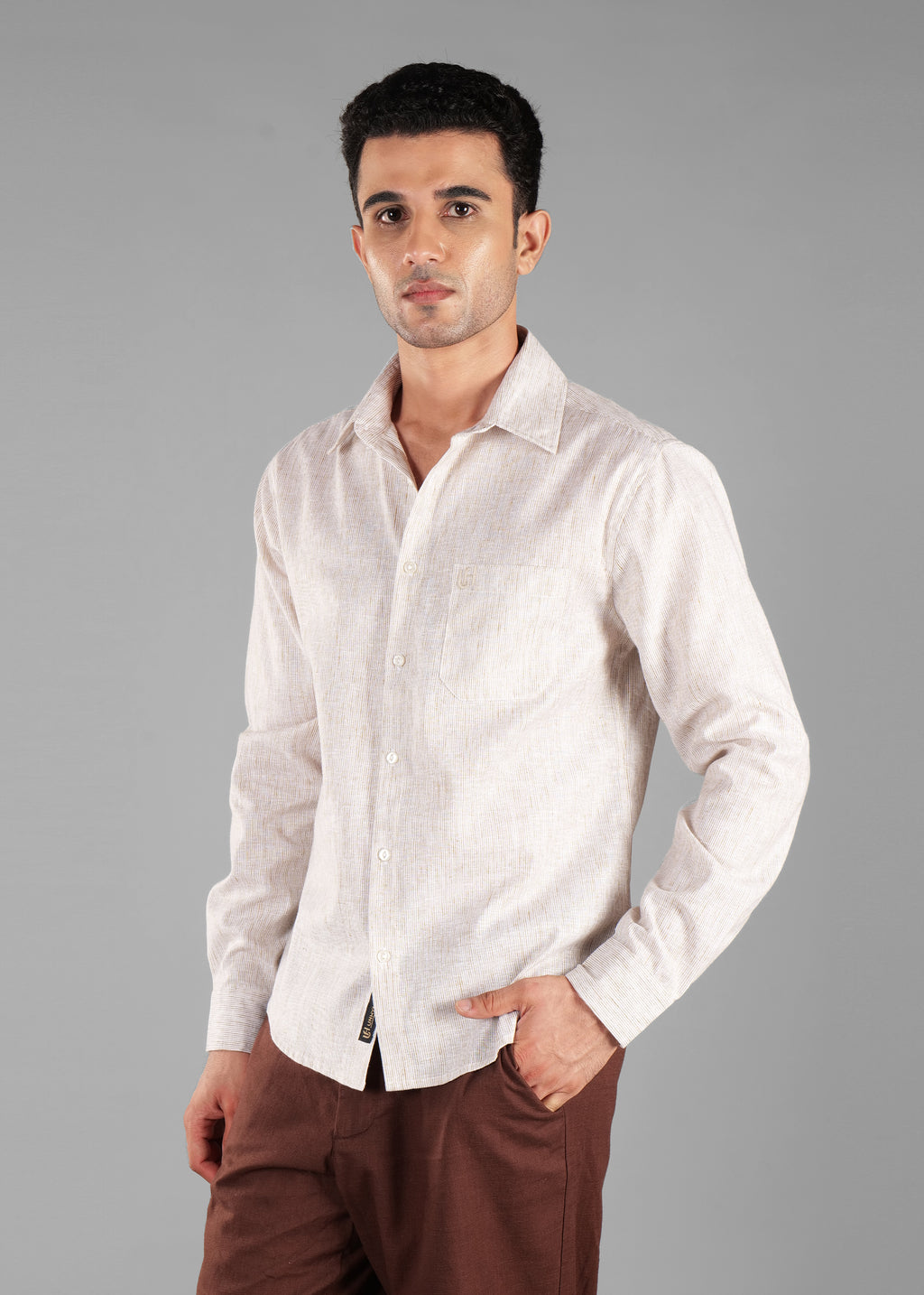 Mustard Linen-Blend Striped Shirt for Men