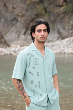 Granite Green Hynges Seersucker Textured Cuban Collar Shirt for Men