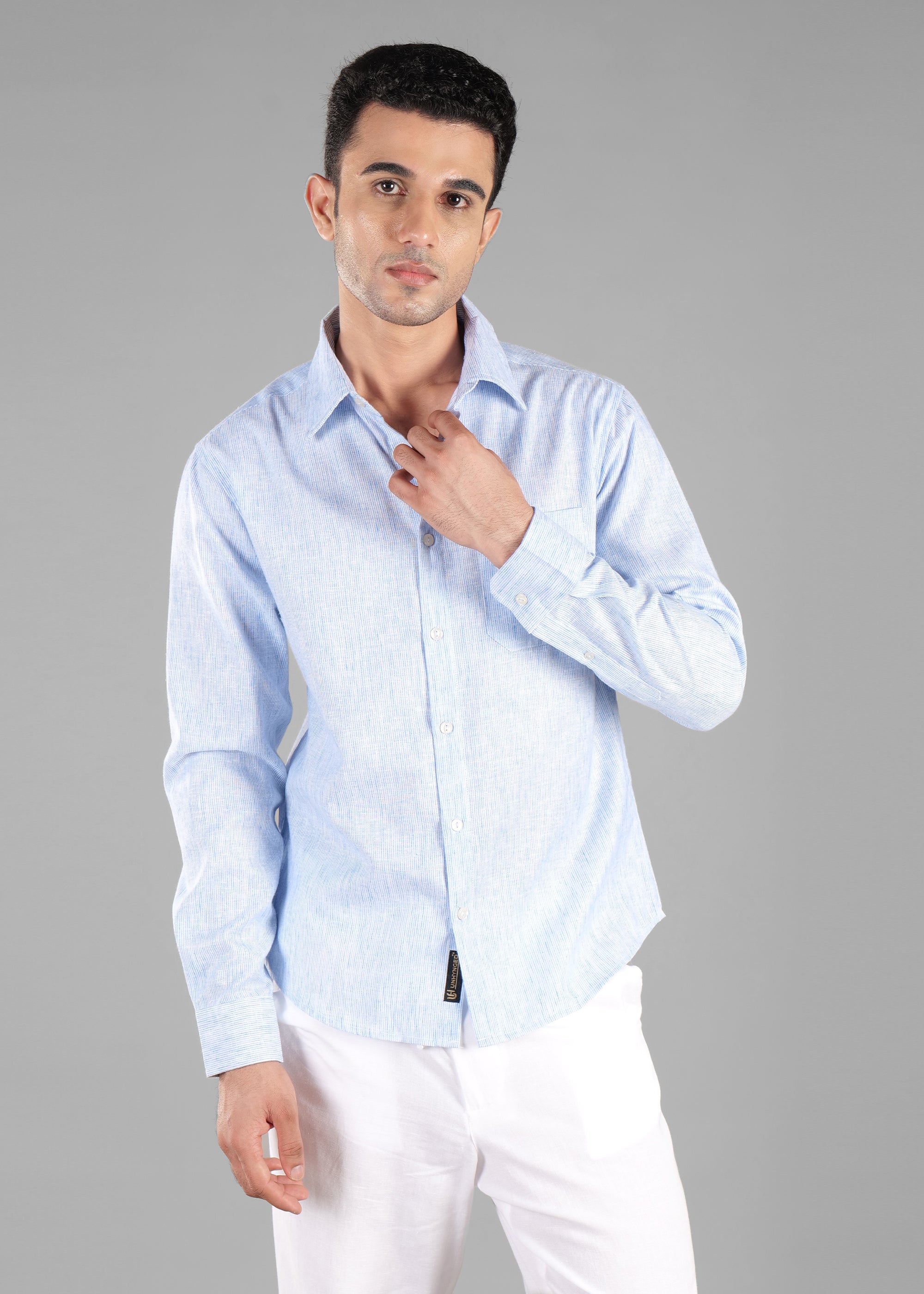 Blue Linen-Blend Striped Shirt for Men