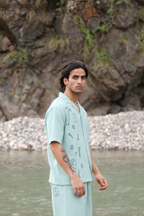 Granite Green Hynges Seersucker Textured Cuban Collar Shirt for Men