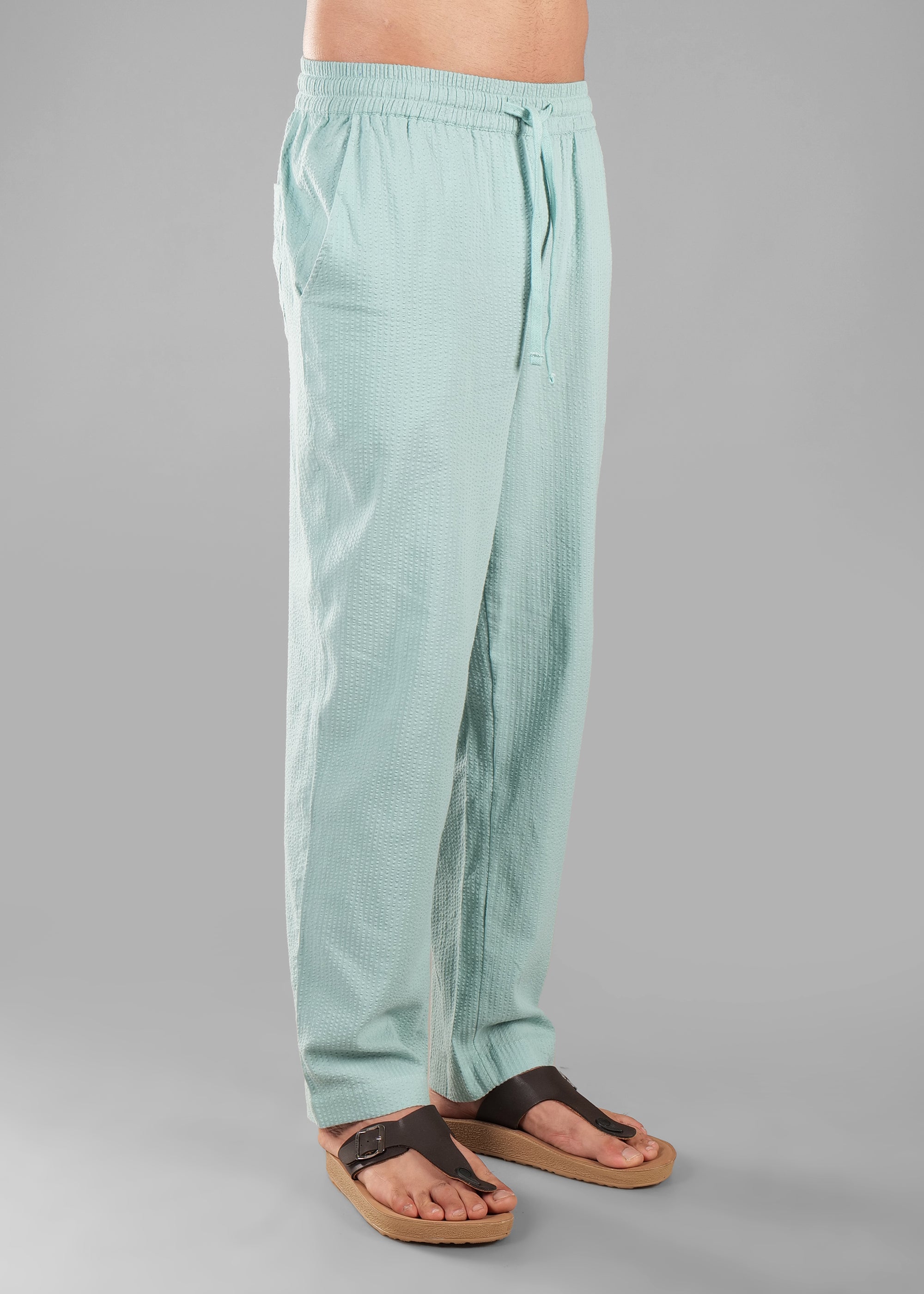 Granite Green Linen-Blend Relaxed Pants for Men
