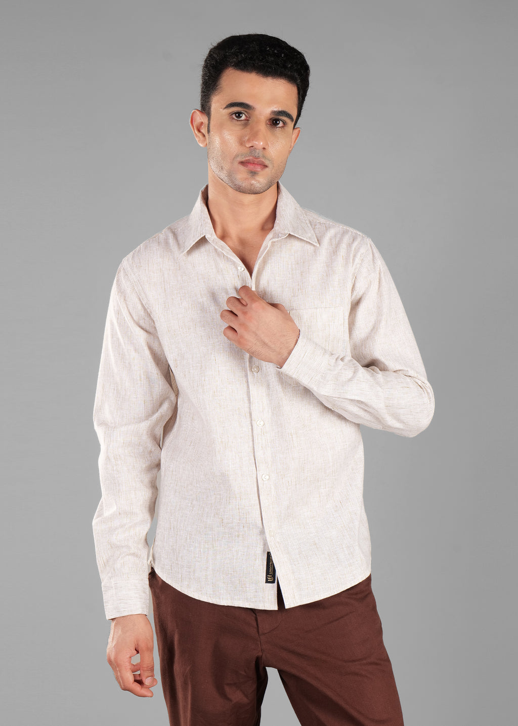 Mustard Linen-Blend Striped Shirt for Men