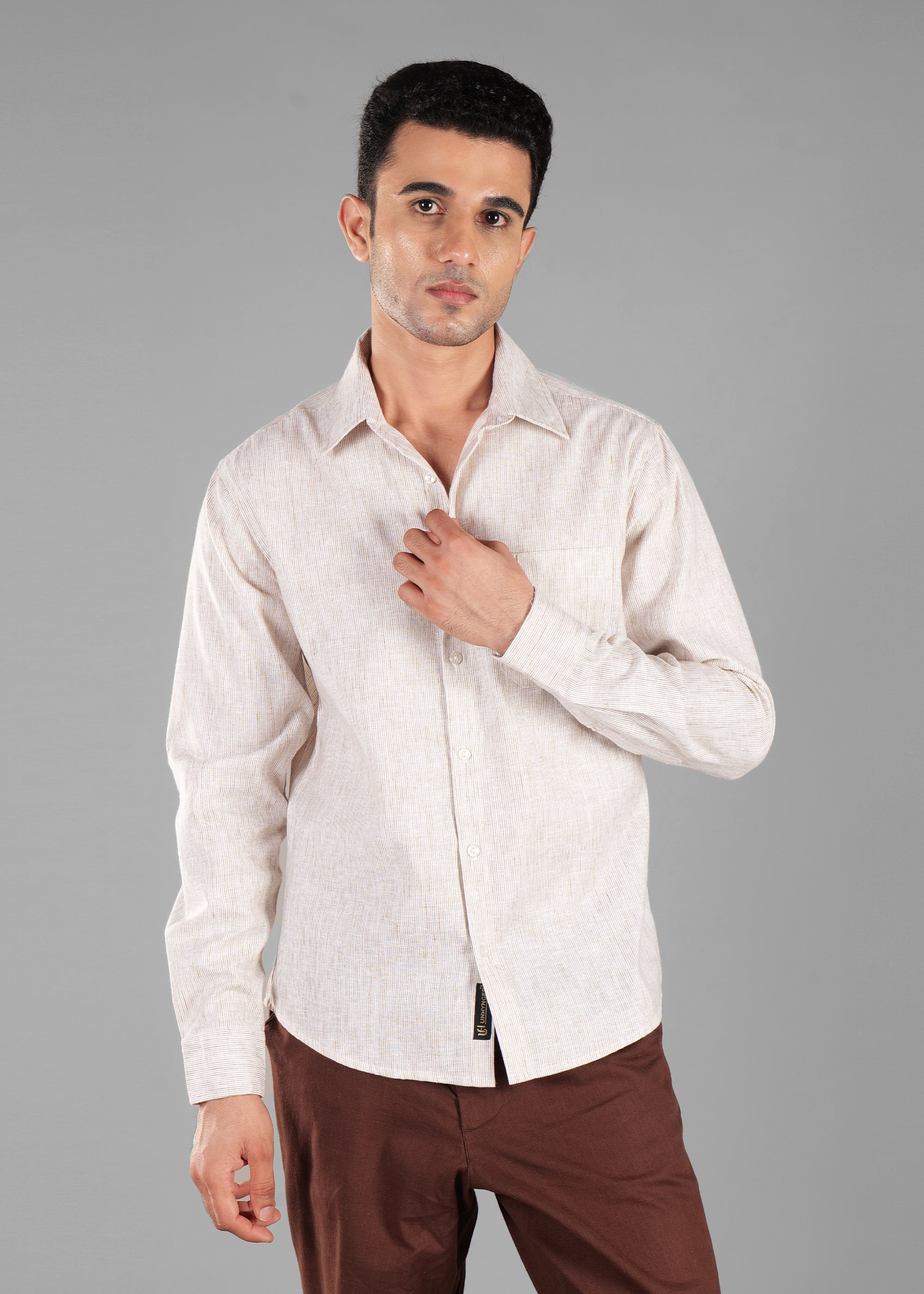 Mustard Linen-Blend Striped Shirt for Men