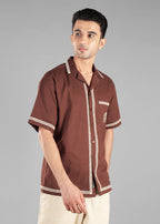 Coffee Bean Embroidered Cuban Collar Shirt for Men