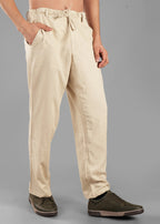 Raw Beige Linen-Blend Relaxed Pants for Men
