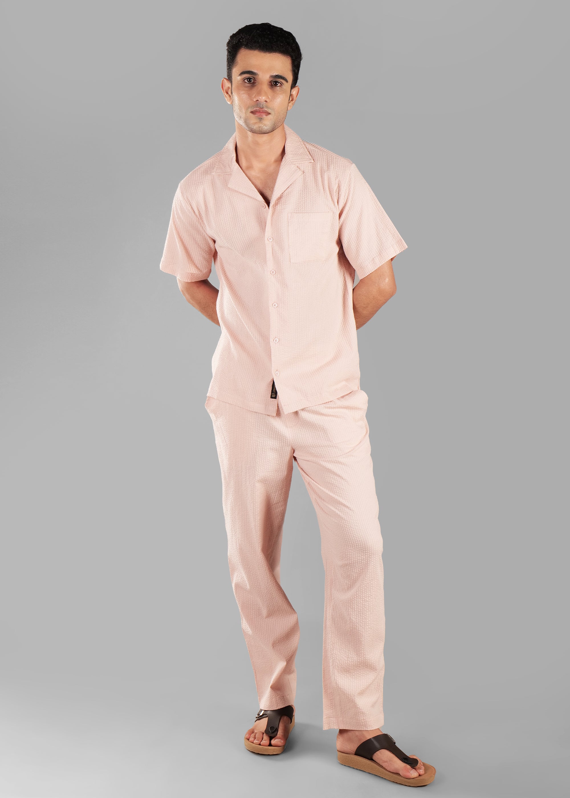 Rosy Brown Textured Cuban Collar Co-ord Set