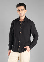 Black Long Sleeve Crinkled Cotton Shirt for Men