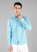 Soft Chambray Long Sleeve Crinkled Cotton Shirt for Men