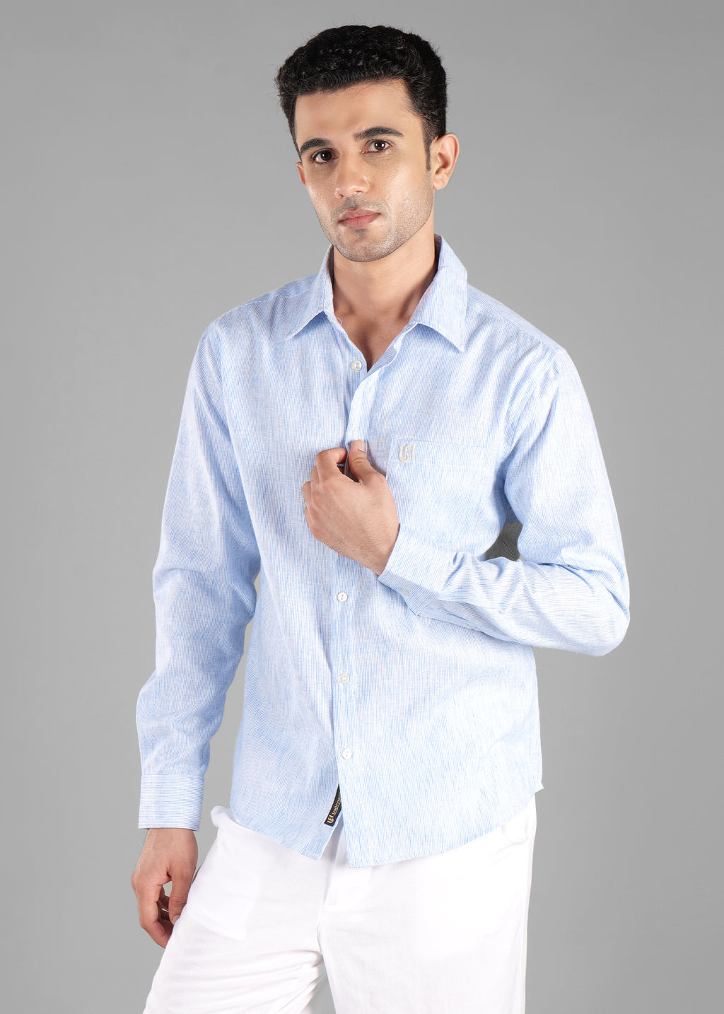 Blue Linen-Blend Striped Shirt for Men