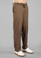 Olive Green Linen-Blend Relaxed Pants for Men