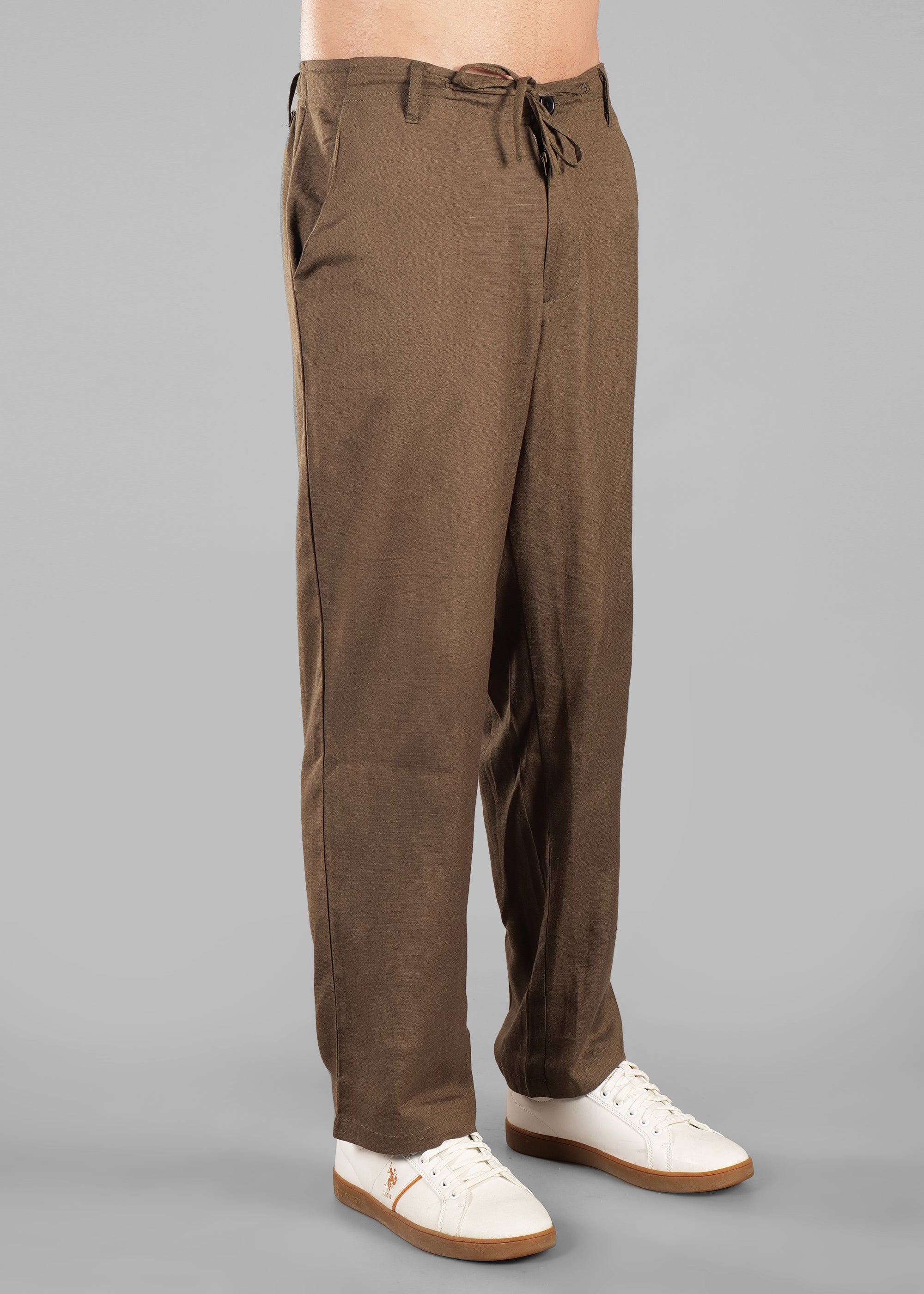 Olive Green Linen-Blend Relaxed Pants for Men