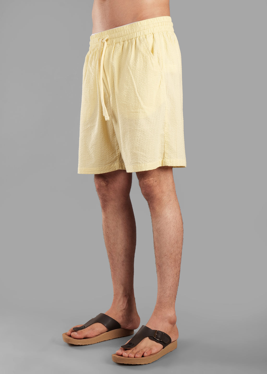Butter Yellow Textured Cotton Shorts for Men