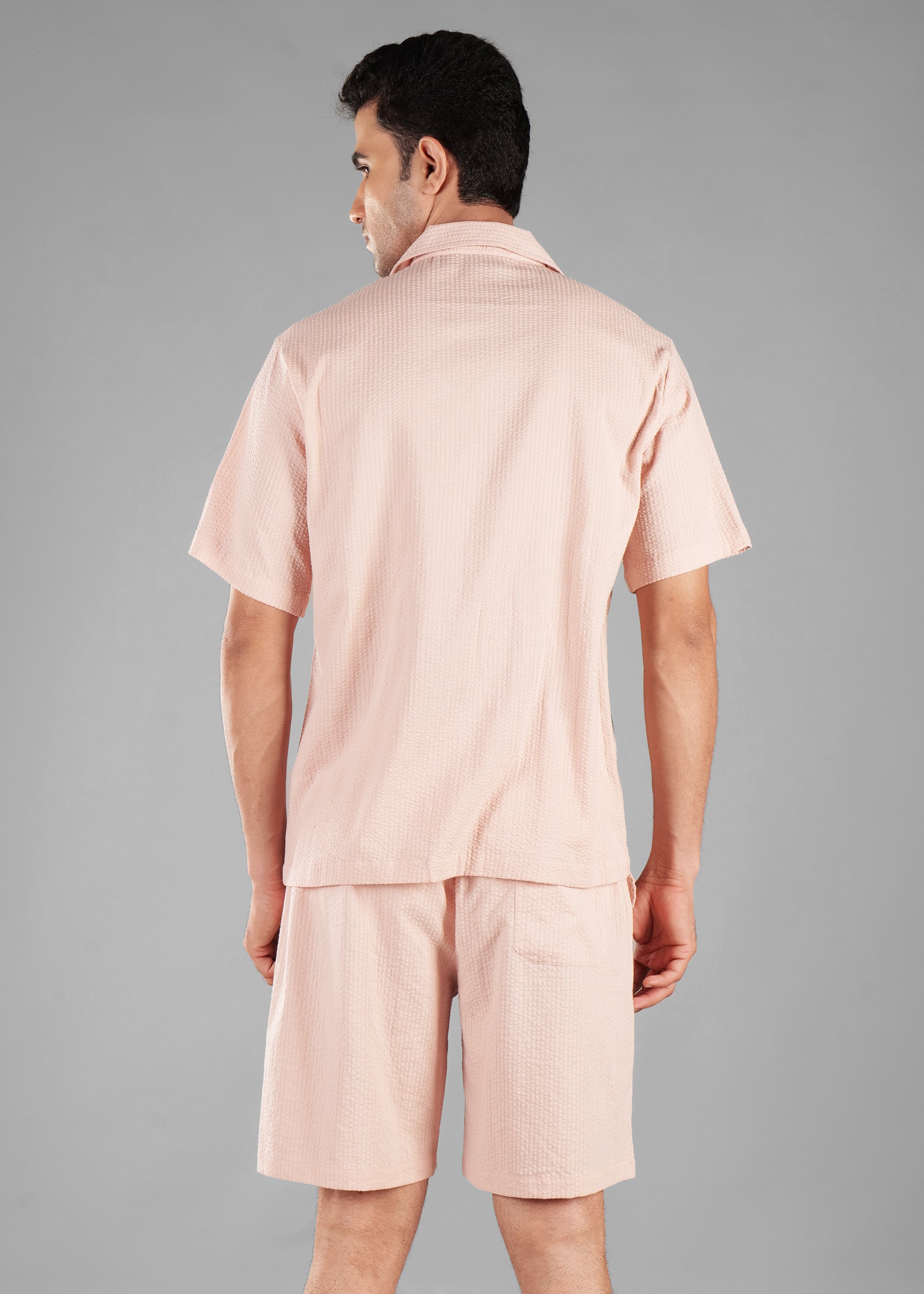 Rosy Brown Textured Cuban Collar Co-ord Set