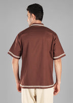 Coffee Bean Embroidered Cuban Collar Shirt for Men