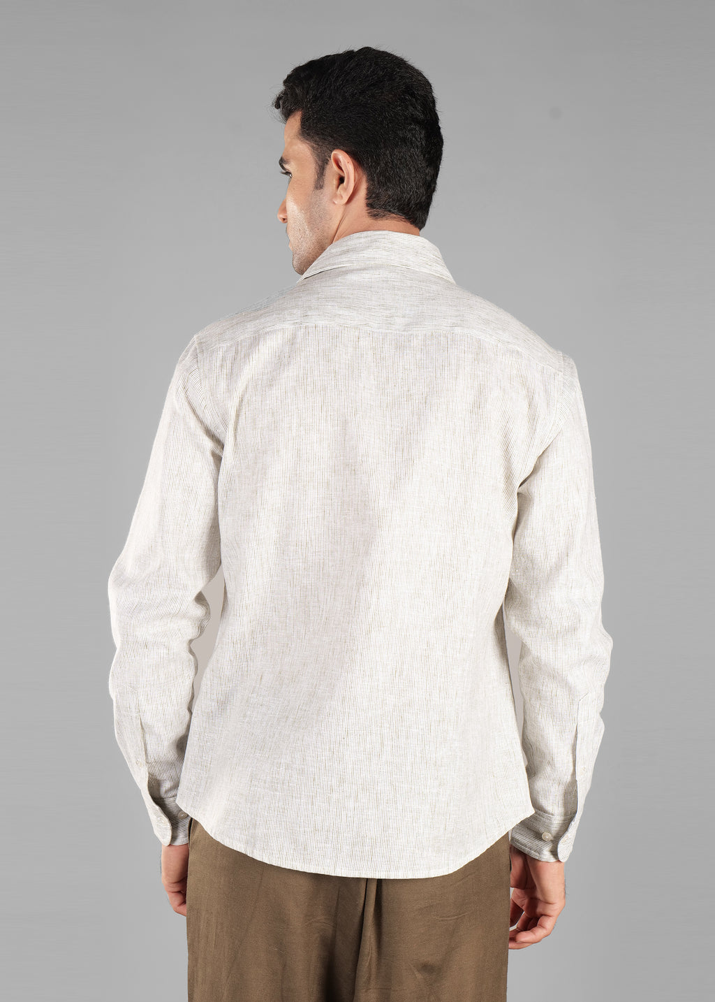 Olive Linen-Blend Striped Shirt for Men