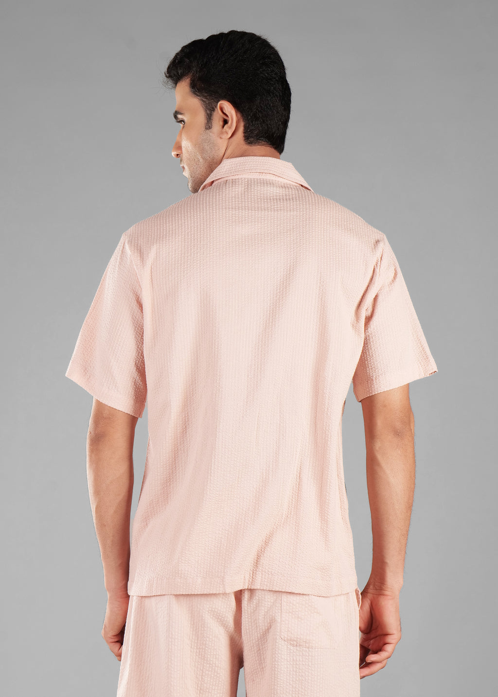 Rosy Brown Seersucker Textured Cuban Collar Shirt for Men