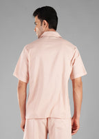Rosy Brown Seersucker Textured Cuban Collar Shirt for Men