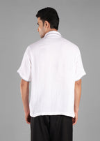White Embroidered Cuban Collar Shirt for Men