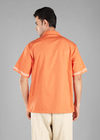 Burnt Orange Embroidered Cotton Shirt for Men
