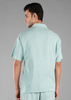 Granite Green Seersucker Textured Cuban Collar Shirt for Men