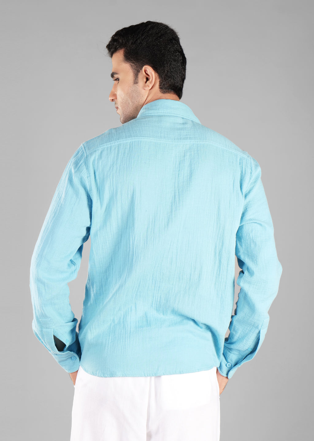 Soft Chambray Long Sleeve Crinkled Cotton Shirt for Men