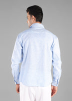 Blue Linen-Blend Striped Shirt for Men
